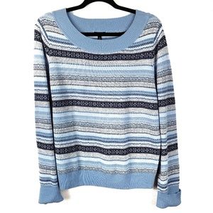 Talbots Fair Isle Pattern Blue Striped Sweater XL